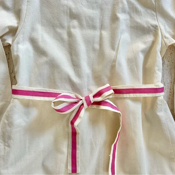 Oscar de la Renta Girl’s Pintuck Ruffle Trim Dress in Cream and Pink, Size 8Y